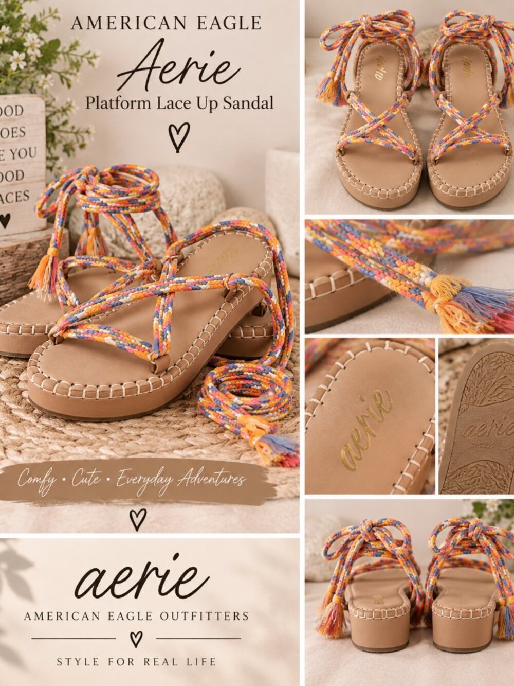 Aerie Platform Lace Up Sandal Sz 7